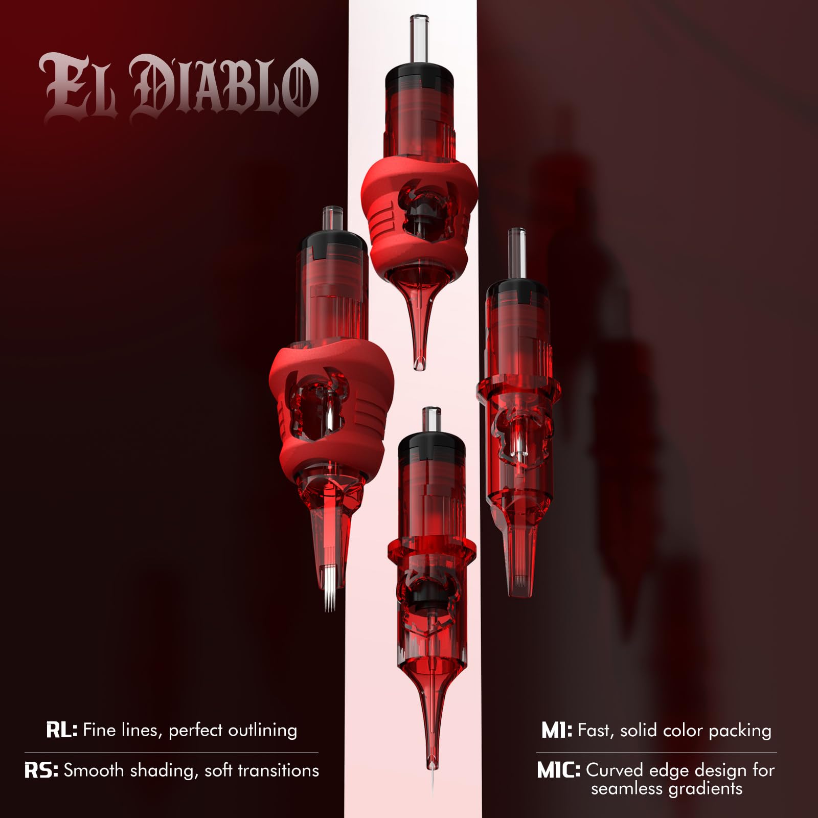 INKin EL Diablo 1203RS Tattoo Cartridges – 3RS #12 Round Shader 0.35mm, 13mm Extended Tip