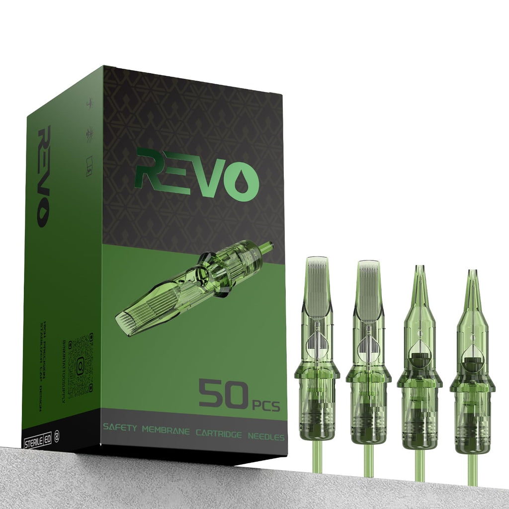 INKin Revo Tattoo Cartridge Needles – 50Pcs Mixed 3RL/5RL/7RL/9RL/11RL & 12 Standard 0.35mm Round Liner, Disposable Cartridges