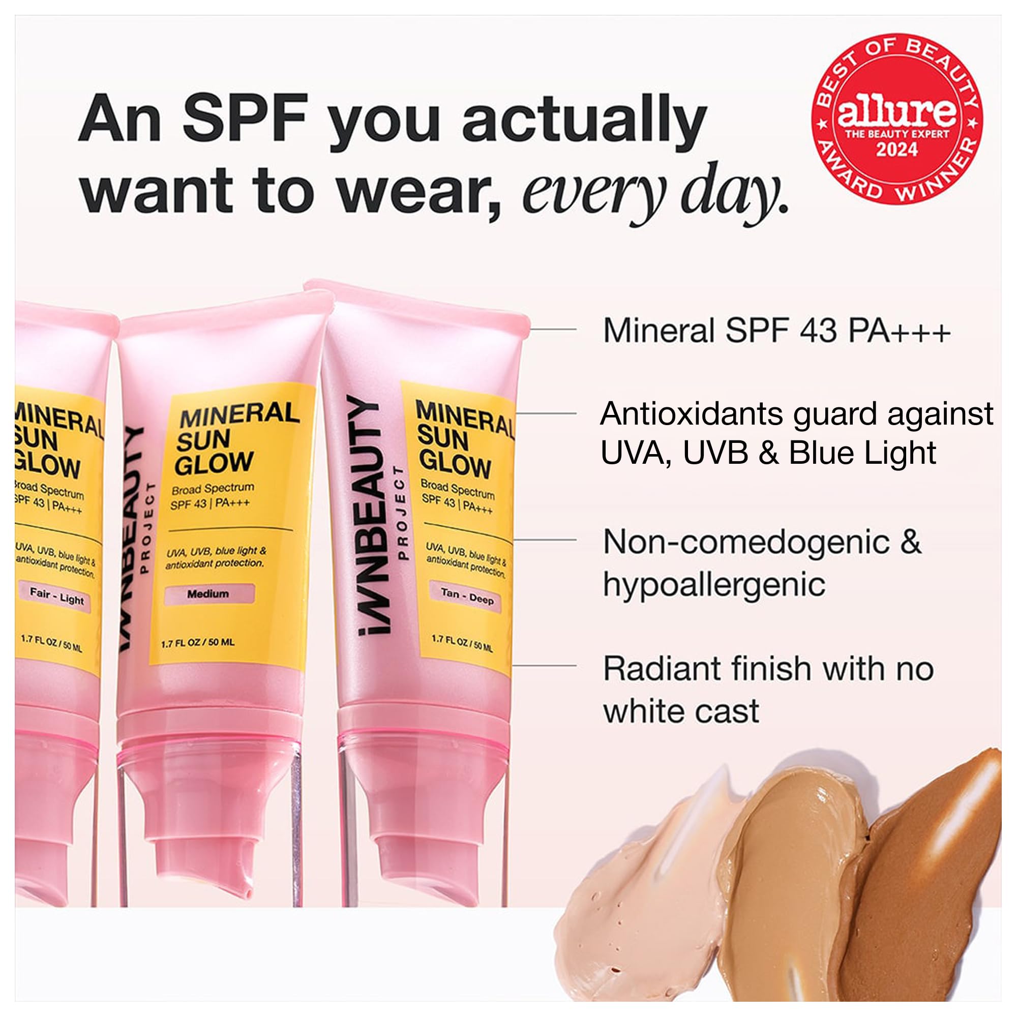 Innbeauty Project Mineral Sun Glow SPF 43 Sunscreen – Peptides & Vitamin C, Fair-Light