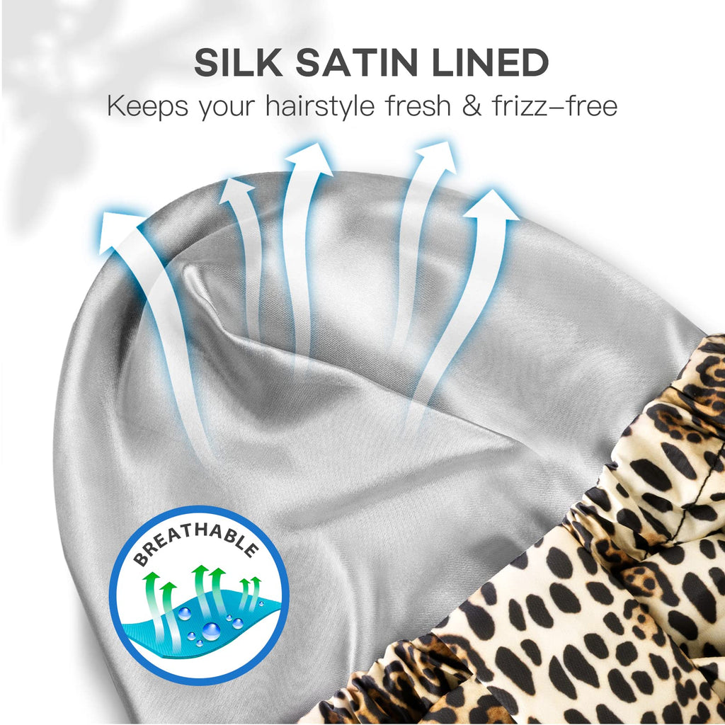 INNELO Luxury Shower Cap for Women – Reusable Double-Layer Waterproof Cap with Adjustable Elastic, Leopard Pattern