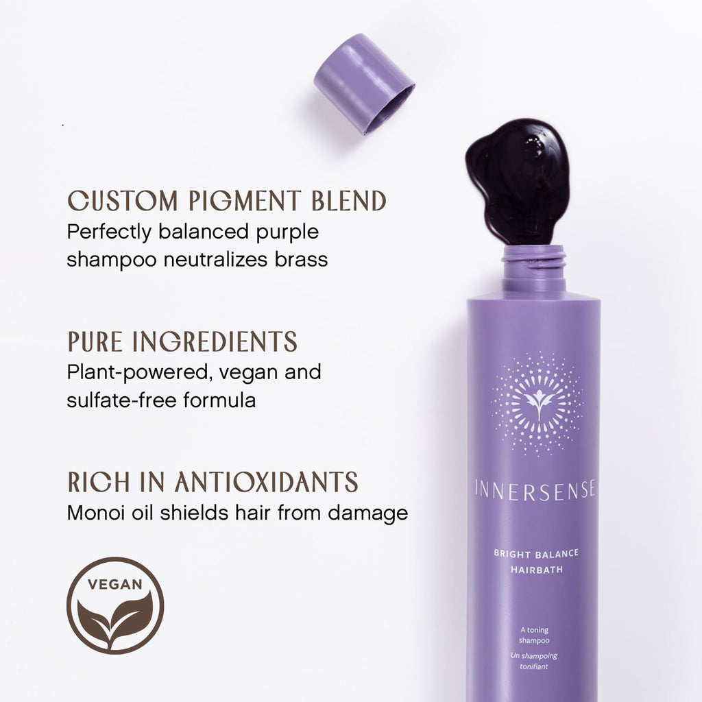 INNERSENSE Bright Balance Purple Hairbath – Violet Toning Shampoo for Blonde & Gray Hair (2x2oz)