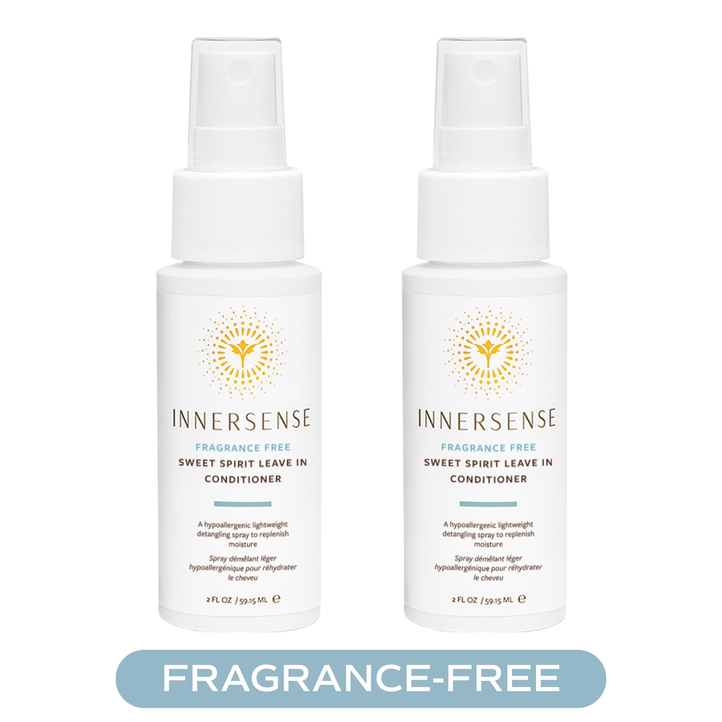 INNERSENSE Organic Beauty – Fragrance-Free Sweet Spirit Leave-In Conditioner | Detangling, Hydration, Smoothing | Non-Toxic, Cruelty-Free Haircare (2×2 oz)