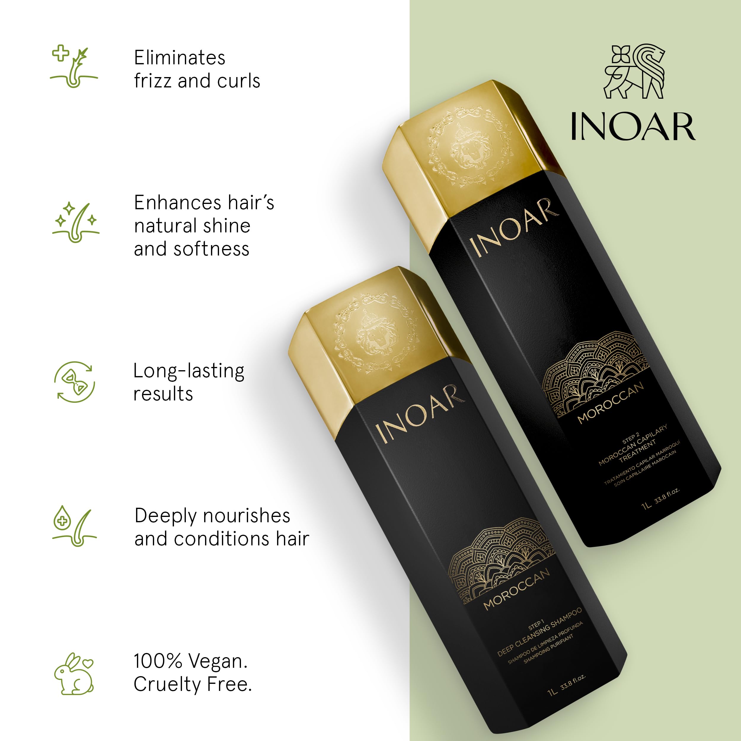 INOAR Moroccan Keratin Smoothing Set — Deep Cleansing Shampoo & Smoothing Treatment (33.8 oz Each)
