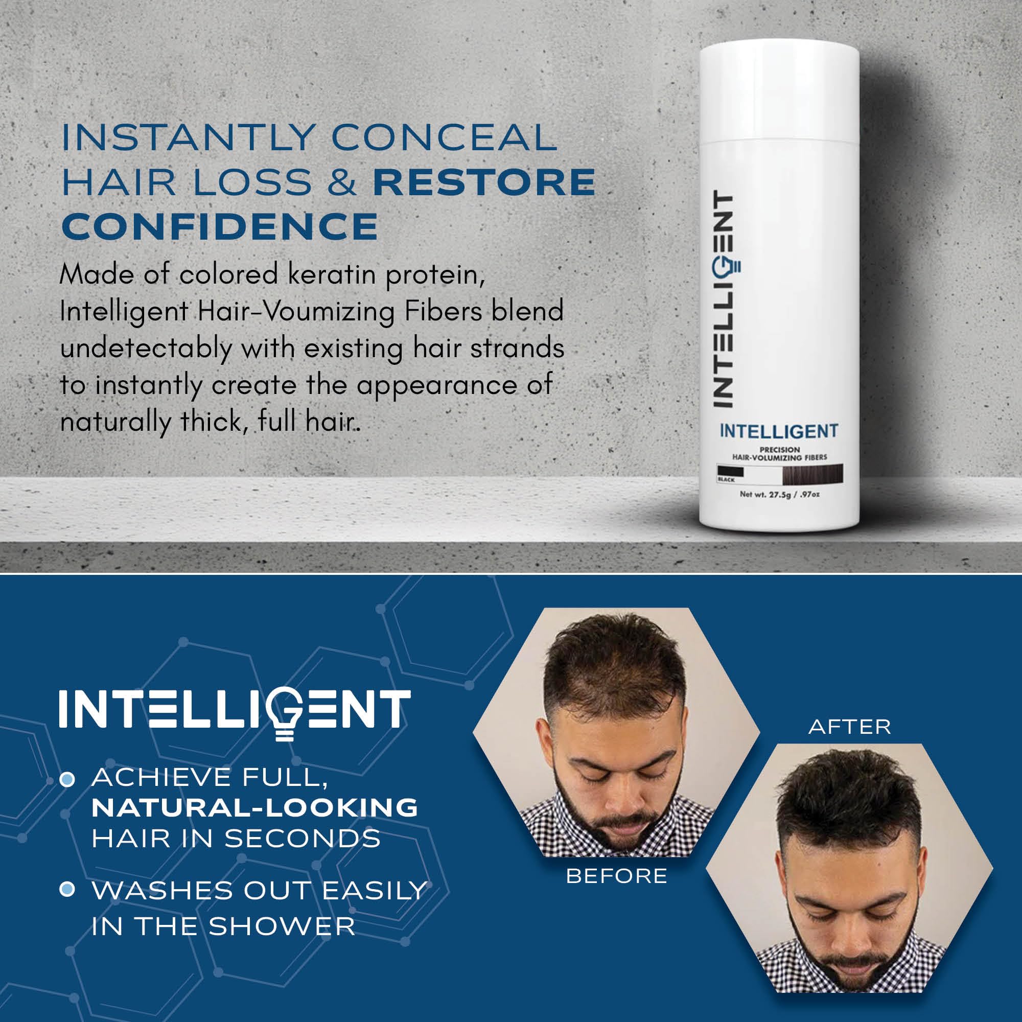 Intelligent Precision Hair-Volumizing Fibers (Light Brown) - 27.5g | 6 Shades for Men & Women | Intelligent Shop