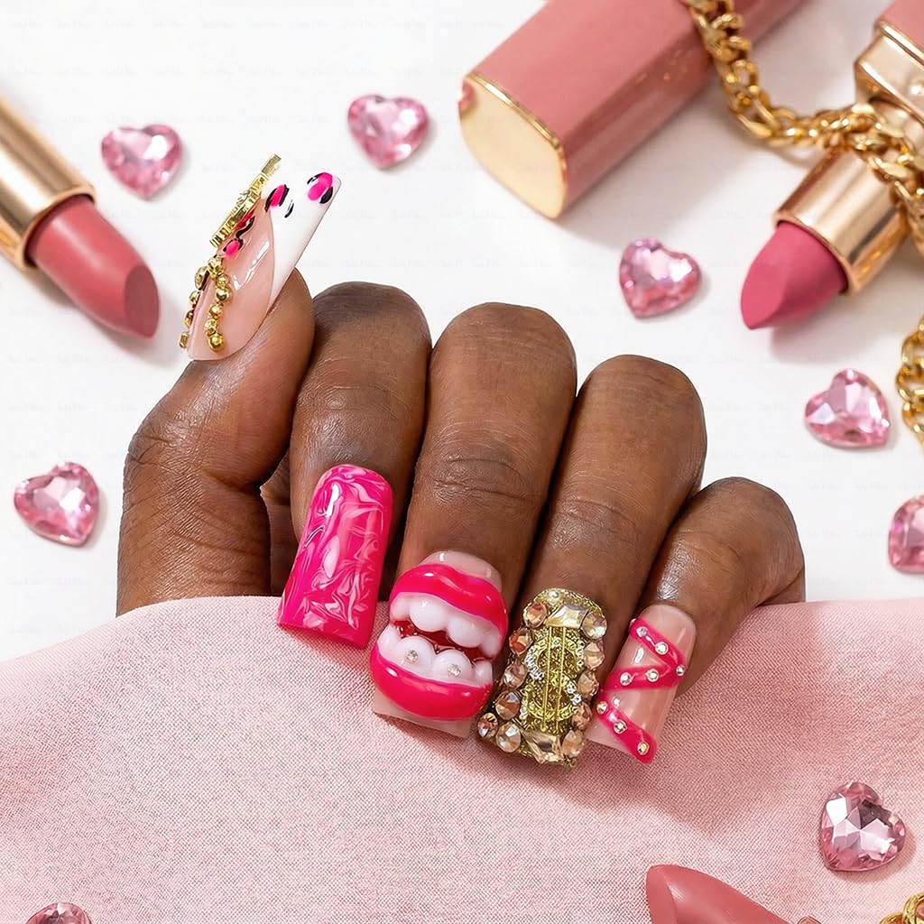 IntoVibes 10 Pcs Luxury Acrylic Press On Nails — Short Duck Shape, Pink French