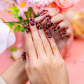 IntoVibes 10-Piece Luxury Duck-Shape Short Press-On Nails – Red, Rivets & Chains