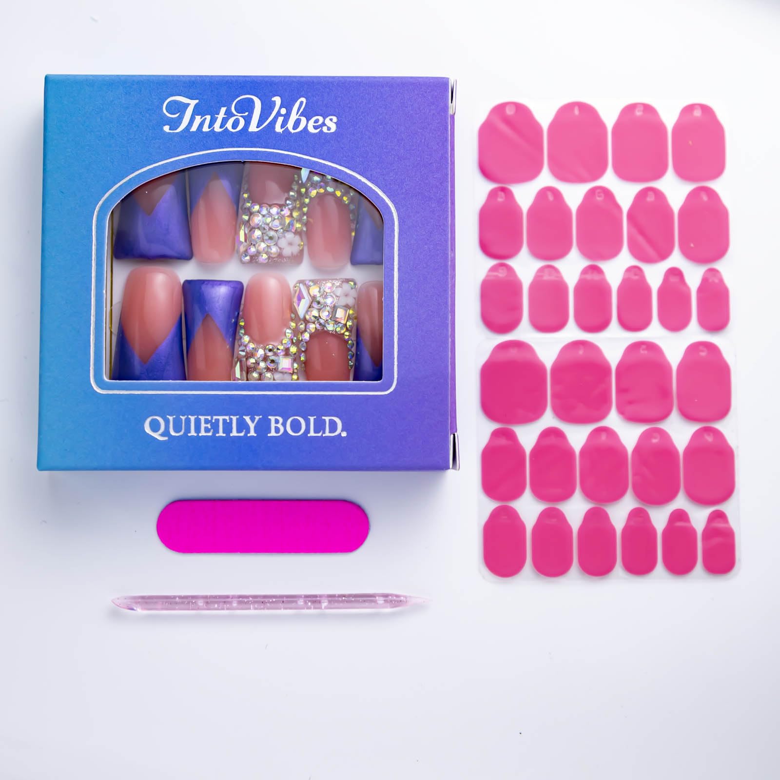 IntoVibes 10-Piece Handmade Luxury Purple Shimmer Duck-Shape Press On Nails with AB Crystal Shine