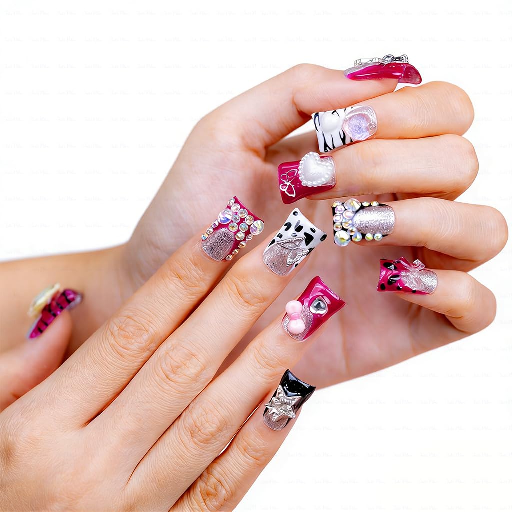IntoVibes 10 Pcs Luxury Acrylic Press-On Nails – Short Duck Shape, Pink, Reusable