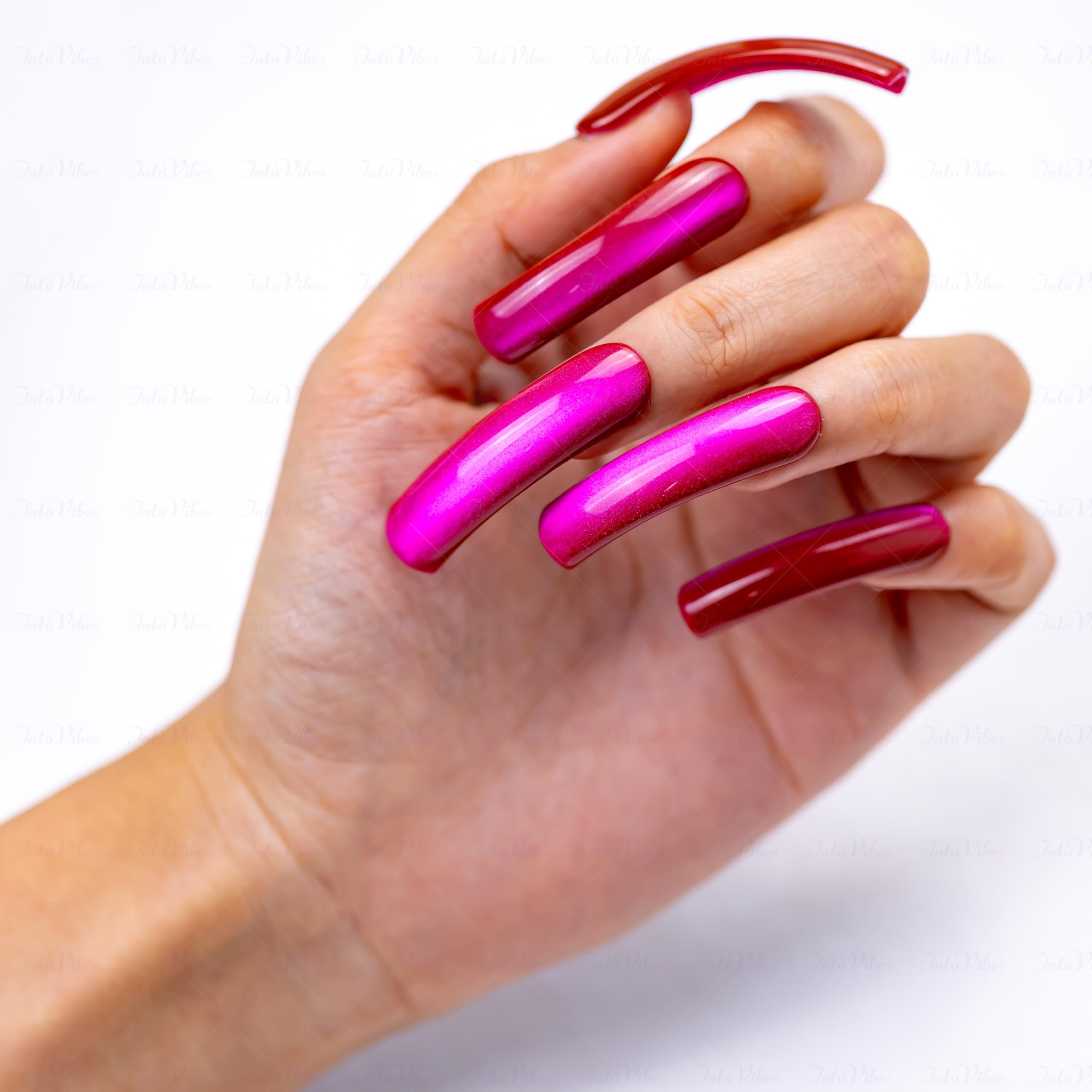 IntoVibes Purple Shimmer XL Press On Nails – Curved Down Groove, Metallic Plum, Reusable Fake Nail Tips, Salon-Quality for Special Occasions
