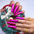IntoVibes Purple Shimmer XL Press On Nails – Curved Down Groove, Metallic Plum, Reusable Fake Nail Tips, Salon-Quality for Special Occasions