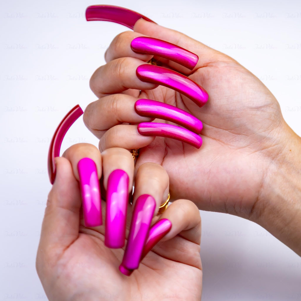 IntoVibes Purple Shimmer XL Press On Nails – Curved Down Groove, Metallic Plum, Reusable Fake Nail Tips, Salon-Quality for Special Occasions