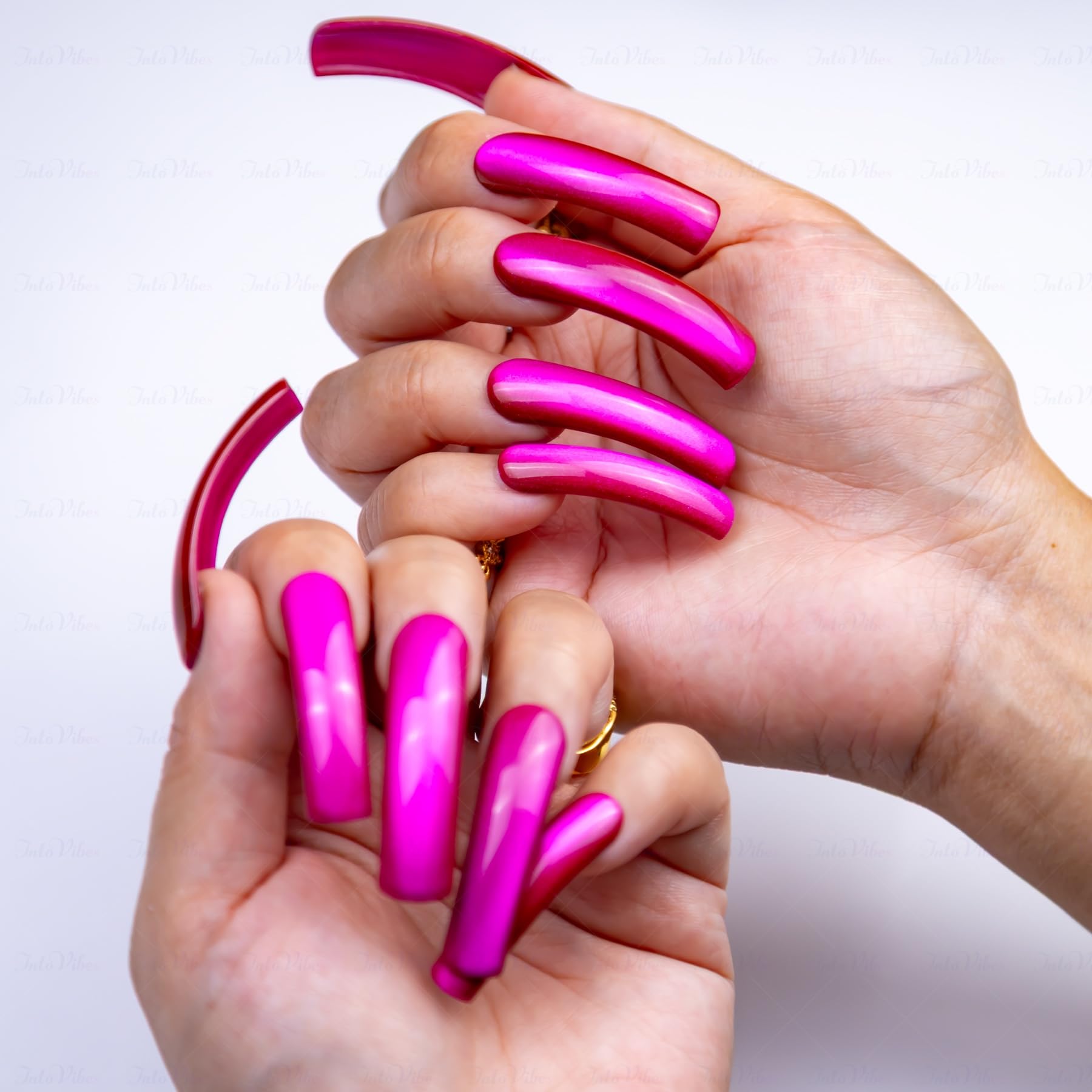IntoVibes Purple Shimmer XL Press On Nails – Curved Down Groove, Metallic Plum, Reusable Fake Nail Tips, Salon-Quality for Special Occasions
