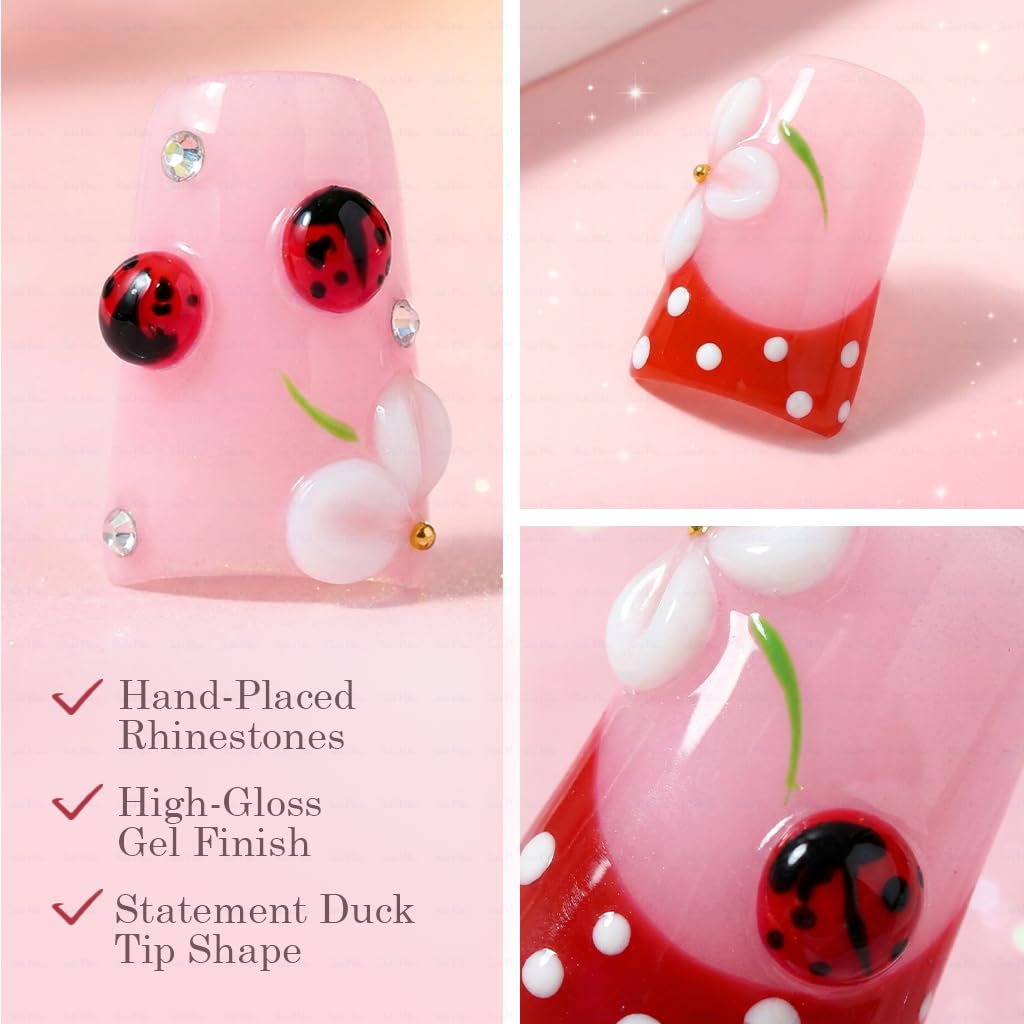 IntoVibes 10 Pcs Luxury Acrylic Press On Nails – Short Duck Shape, Reusable False Nails (M)