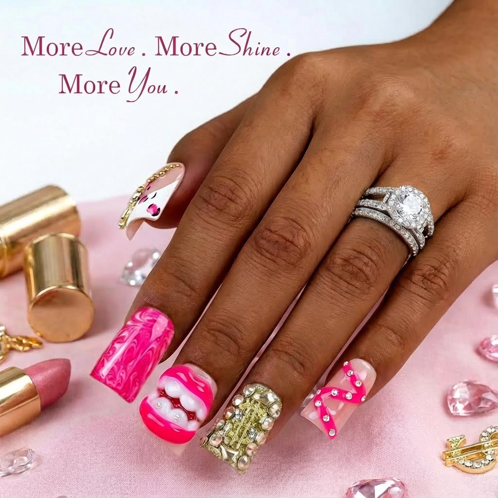 IntoVibes 10-Piece Luxury Acrylic Press-On Nails — Short Duck Shape, Pink, Reusable