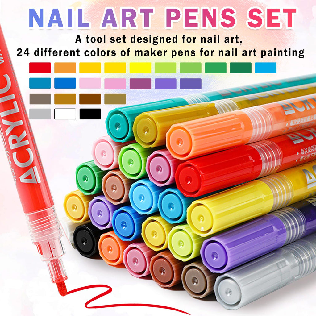 IONSGAKO 24 Colors Nail Art Pens Set – Quick Dry & Waterproof