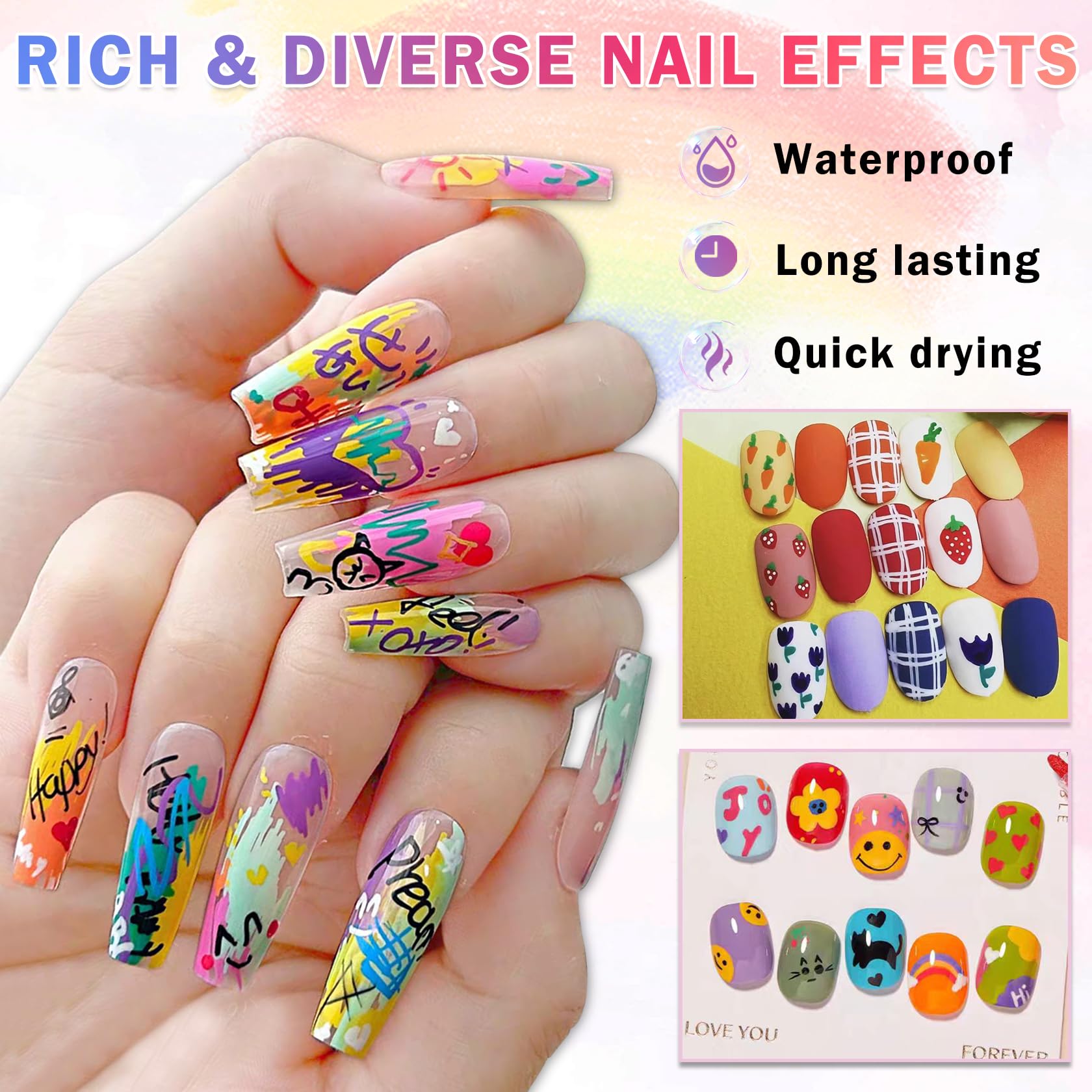 IONSGAKO 18 Colors Nail Art Pens Set – Quick-Dry, Waterproof DIY Nail Markers