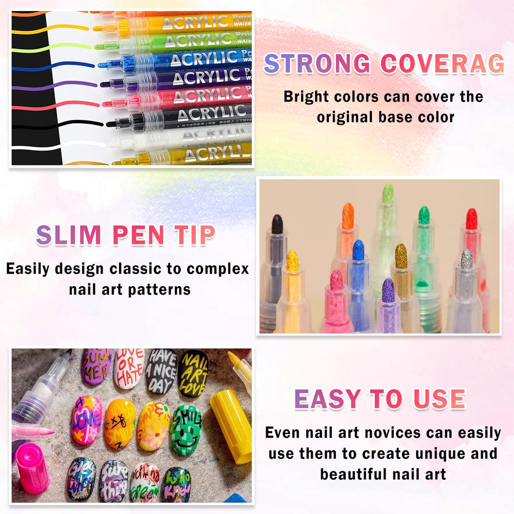IONSGAKO 18 Colors Nail Art Pens Set – Quick-Dry, Waterproof DIY Nail Markers