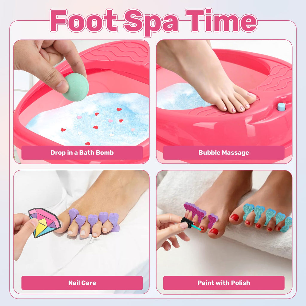 IPOOLTENG Kids Foot Spa & Nail Art Kit – Colorful Lights, All-in-One Spa Kit for Girls Aged 4–12