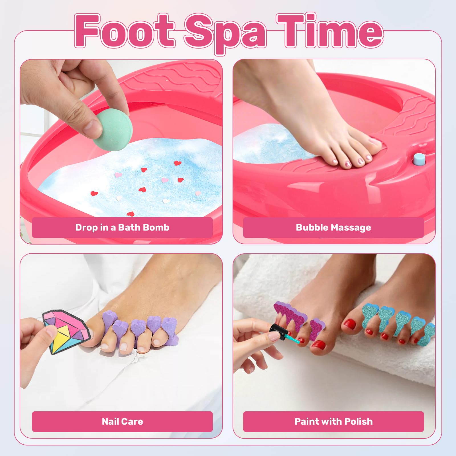 IPOOLTENG Kids Foot Spa & Nail Art Kit – Colorful Lights, All-in-One Spa Kit for Girls Aged 4–12