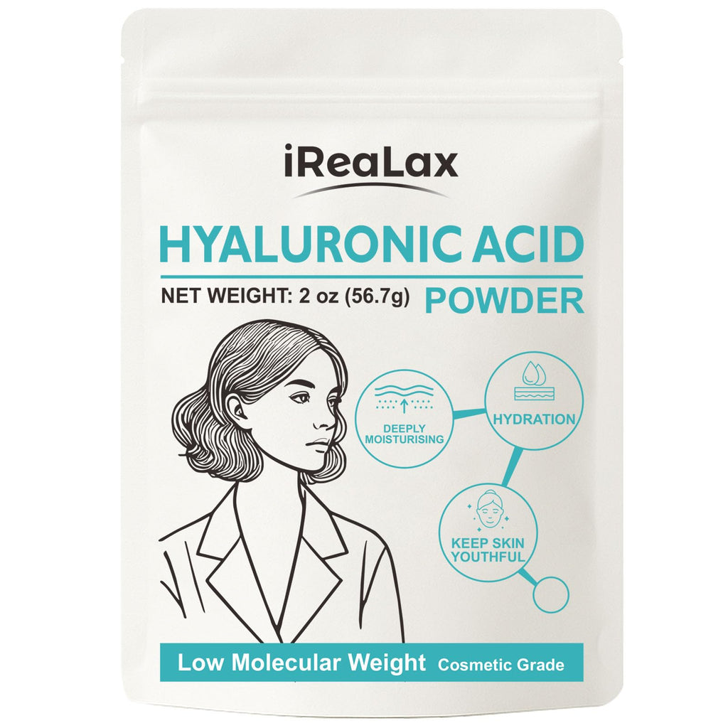 iReaLax Hyaluronic Acid Powder – Low Molecular Weight HA for DIY Serums | 2oz Cosmetic Grade | Sodium Hyaluronate