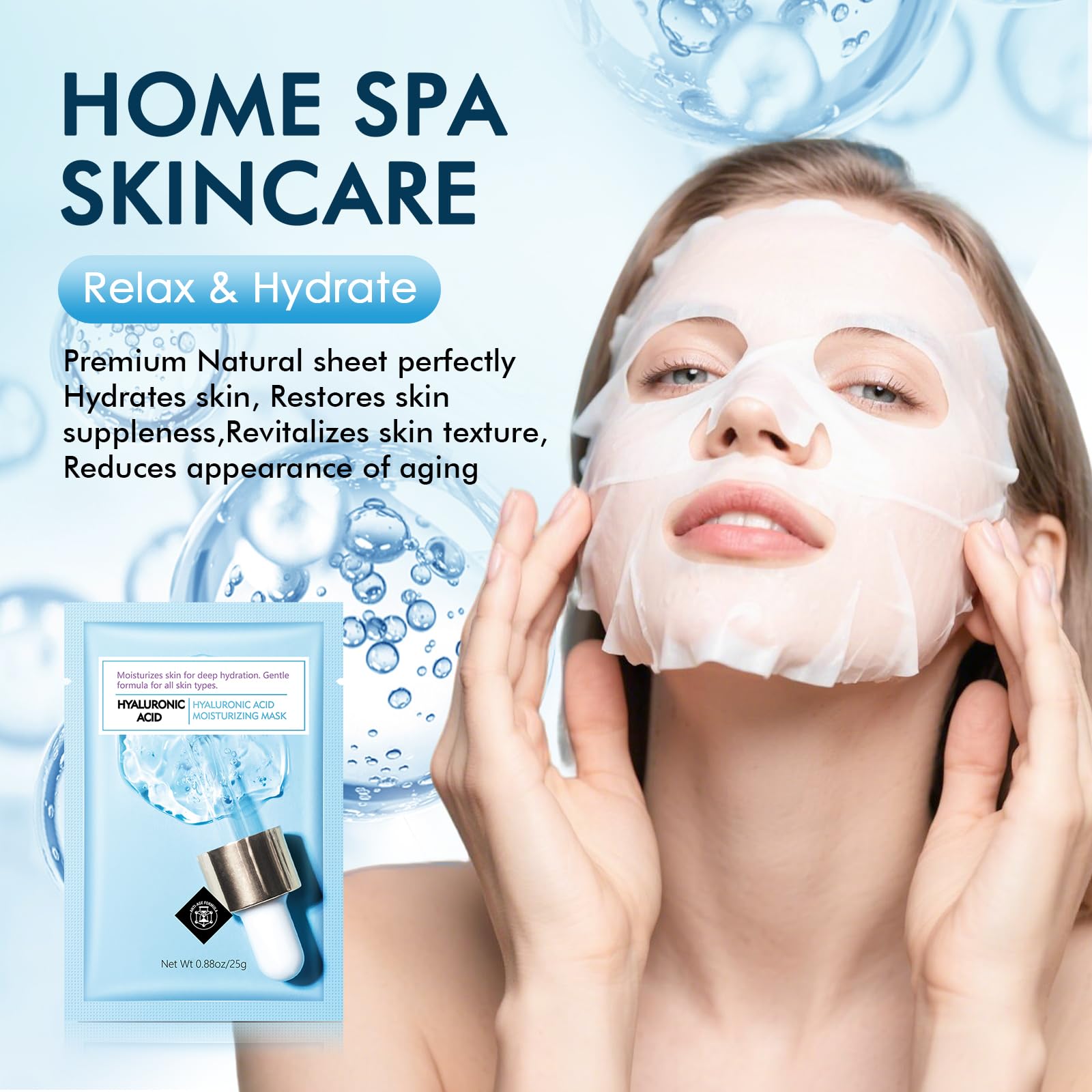 IREV Hyaluronic Acid Face Mask | Hydrating Sheet Mask for All Skin Types (Pack of 10)