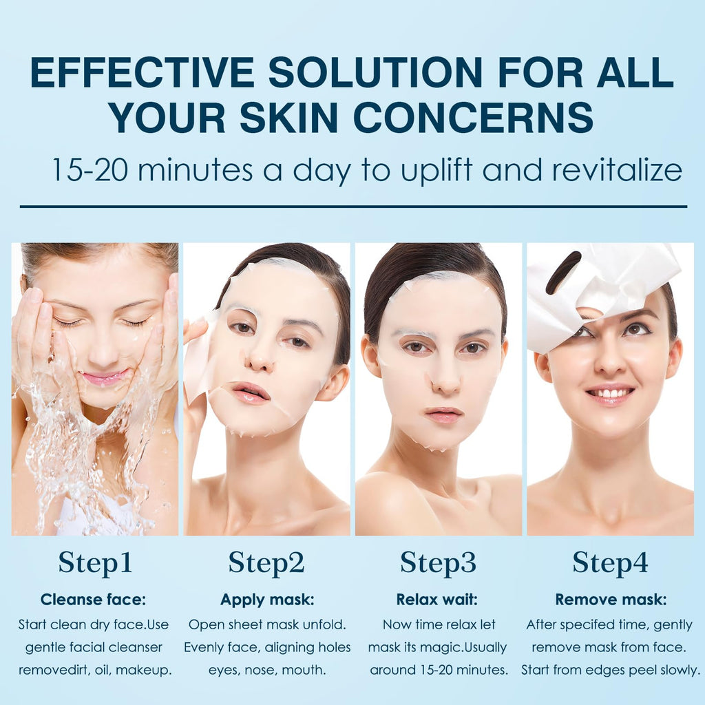 IREV Hyaluronic Acid Face Mask | Hydrating Sheet Mask for All Skin Types (Pack of 10)