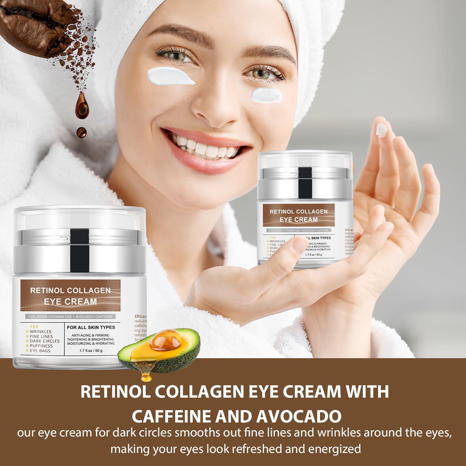 IREV Eye Cream with Retinol & Collagen – Hydrating Avocado, Vitamin C & Caffeine for Dark Circles