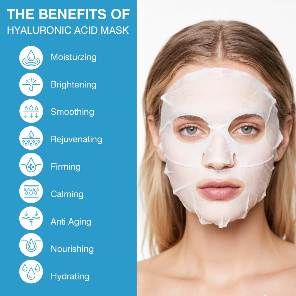 IREV Hyaluronic Acid Face Mask | Hydrating Sheet Mask for All Skin Types (Pack of 10)