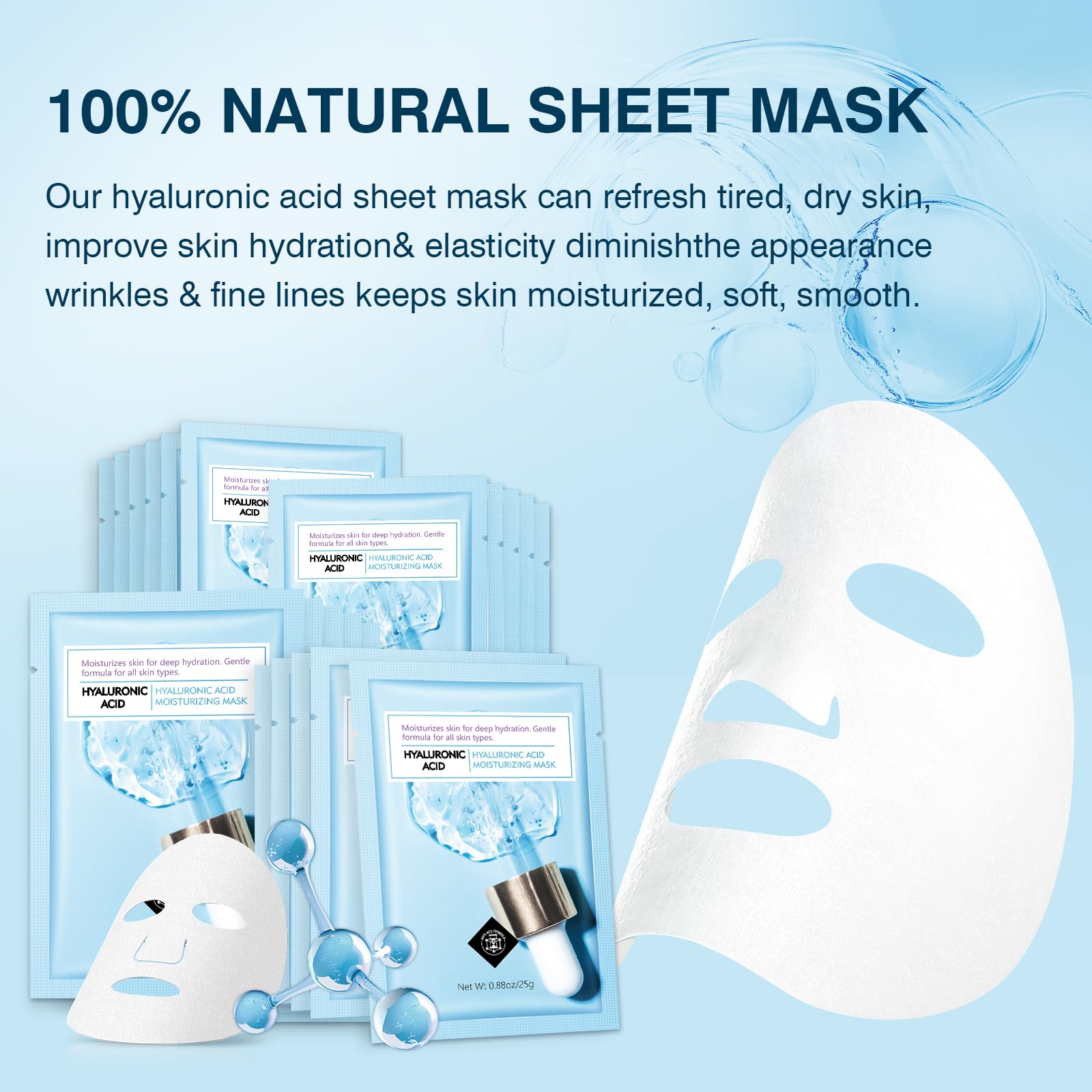 IREV Hyaluronic Acid Face Mask | Hydrating Sheet Mask for All Skin Types (Pack of 10)