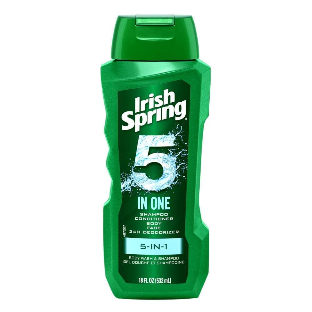 Irish Spring 5-in-1 Shampoo, Conditioner, Body Wash, Face Wash & Deodorizer – 18 oz Pack of 4