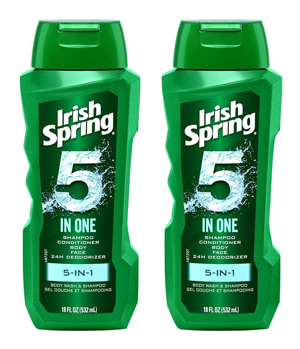 Irish Spring 5-in-1 Shampoo, Conditioner, Body Wash, Face Wash & Deodorizer – 18 oz Pack of 4