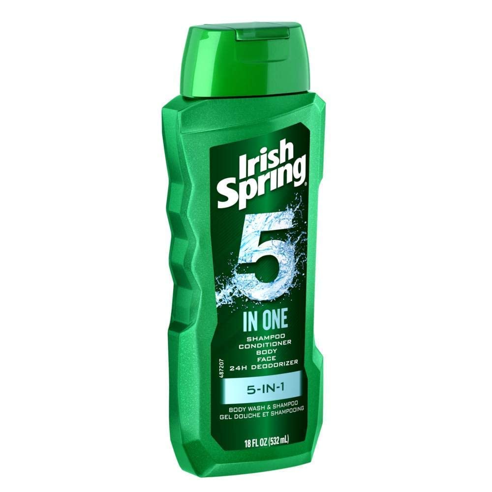 Irish Spring 5-in-1 Shampoo, Conditioner, Body Wash, Face Wash & Deodorizer – 18 oz Pack of 4