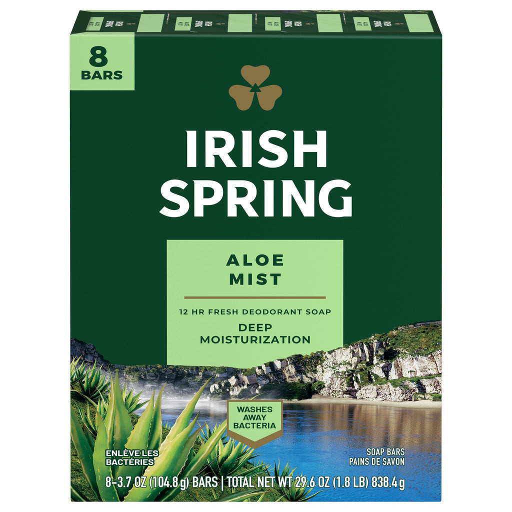 Irish Spring Aloe Bar Soap, 8 Count – Fresh Scent & Aloe Hydration