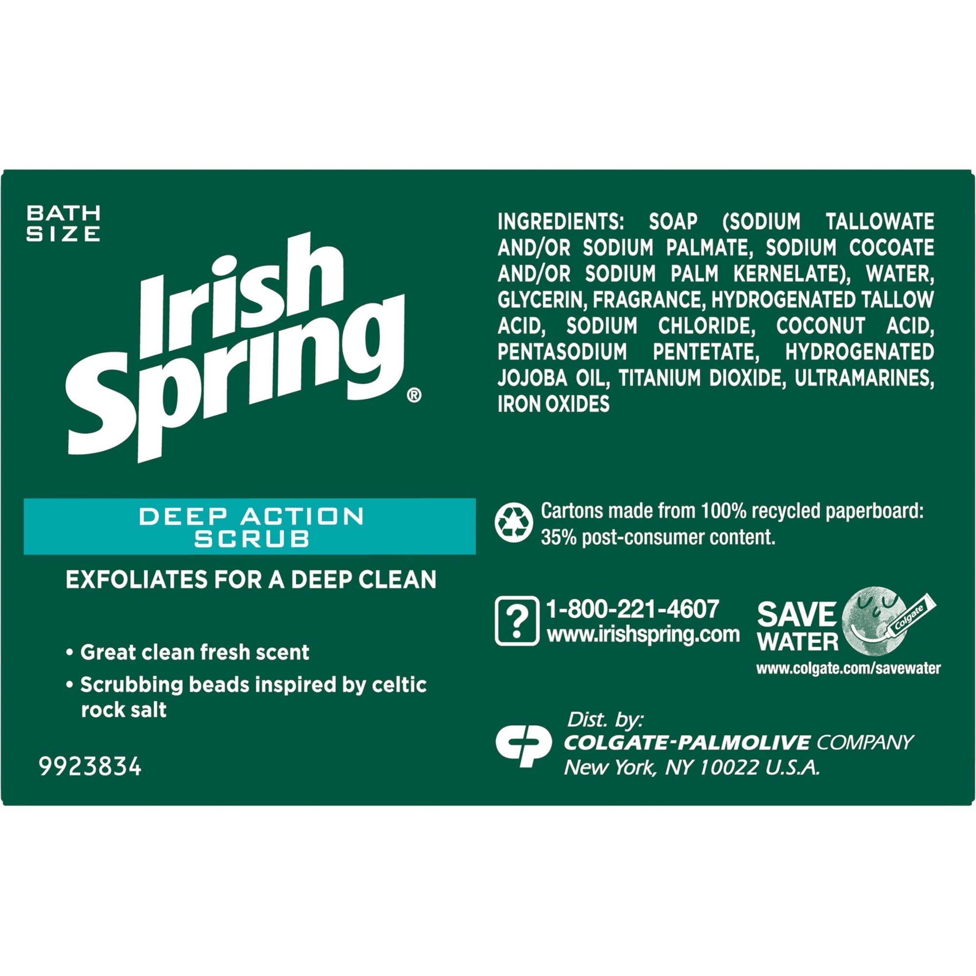 Irish Spring Clean Scrub Deodorant Bar Soap – 3.75 oz, Pack of 2 (3 bars per pack)