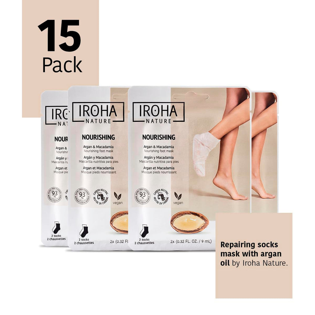 IROHA NATURE Nourishing Foot Mask Socks – Argan & Macadamia Oil, 15 Pairs, 100% Vegan