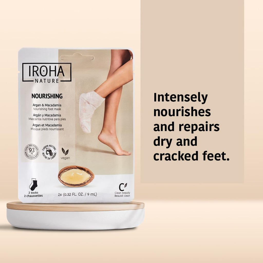 IROHA NATURE Nourishing Foot Mask Socks – Argan & Macadamia Oil, 15 Pairs, 100% Vegan