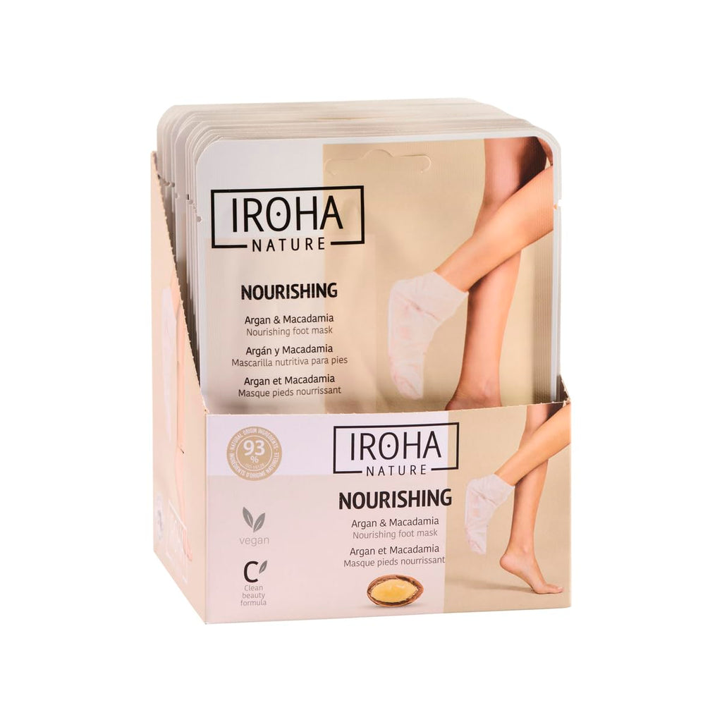 IROHA NATURE Nourishing Foot Mask Socks – Argan & Macadamia Oil, 15 Pairs, 100% Vegan