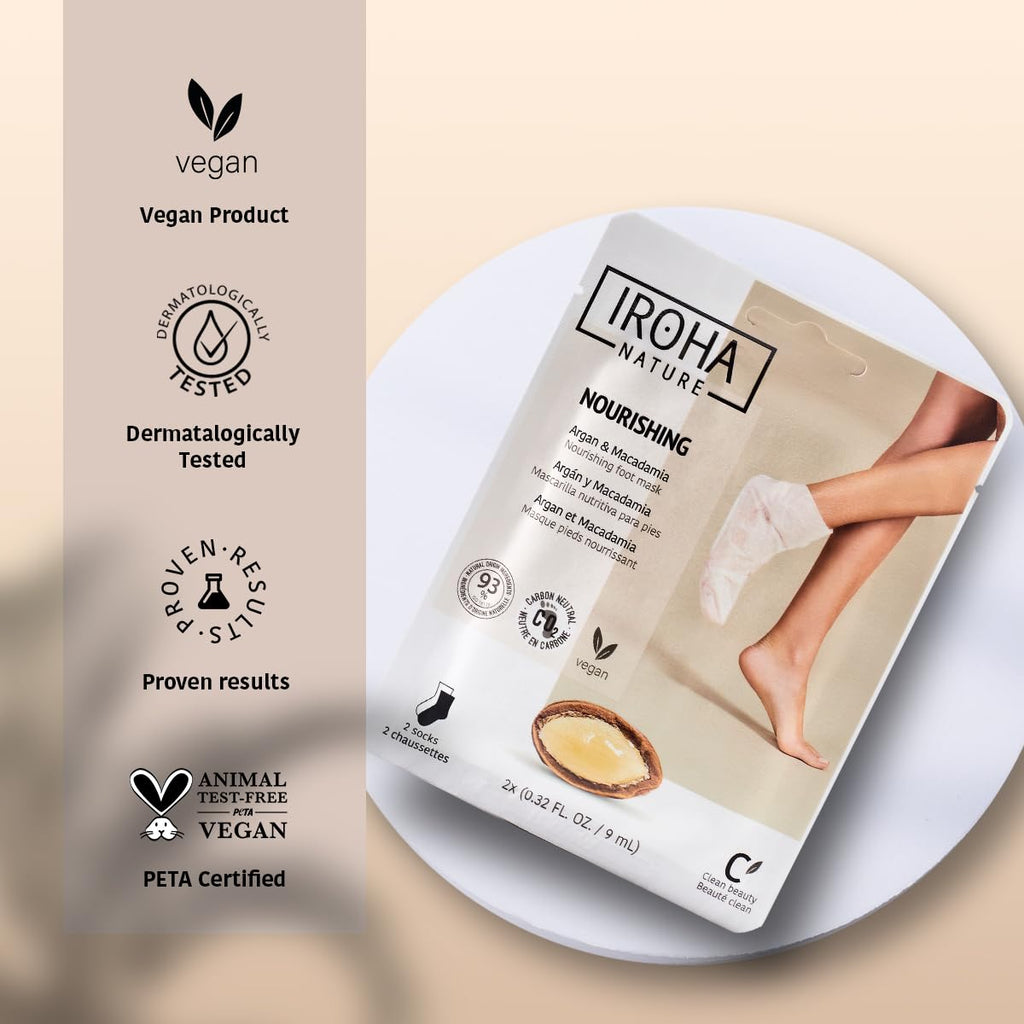 IROHA NATURE Nourishing Foot Mask Socks – Argan & Macadamia Oil, 15 Pairs, 100% Vegan