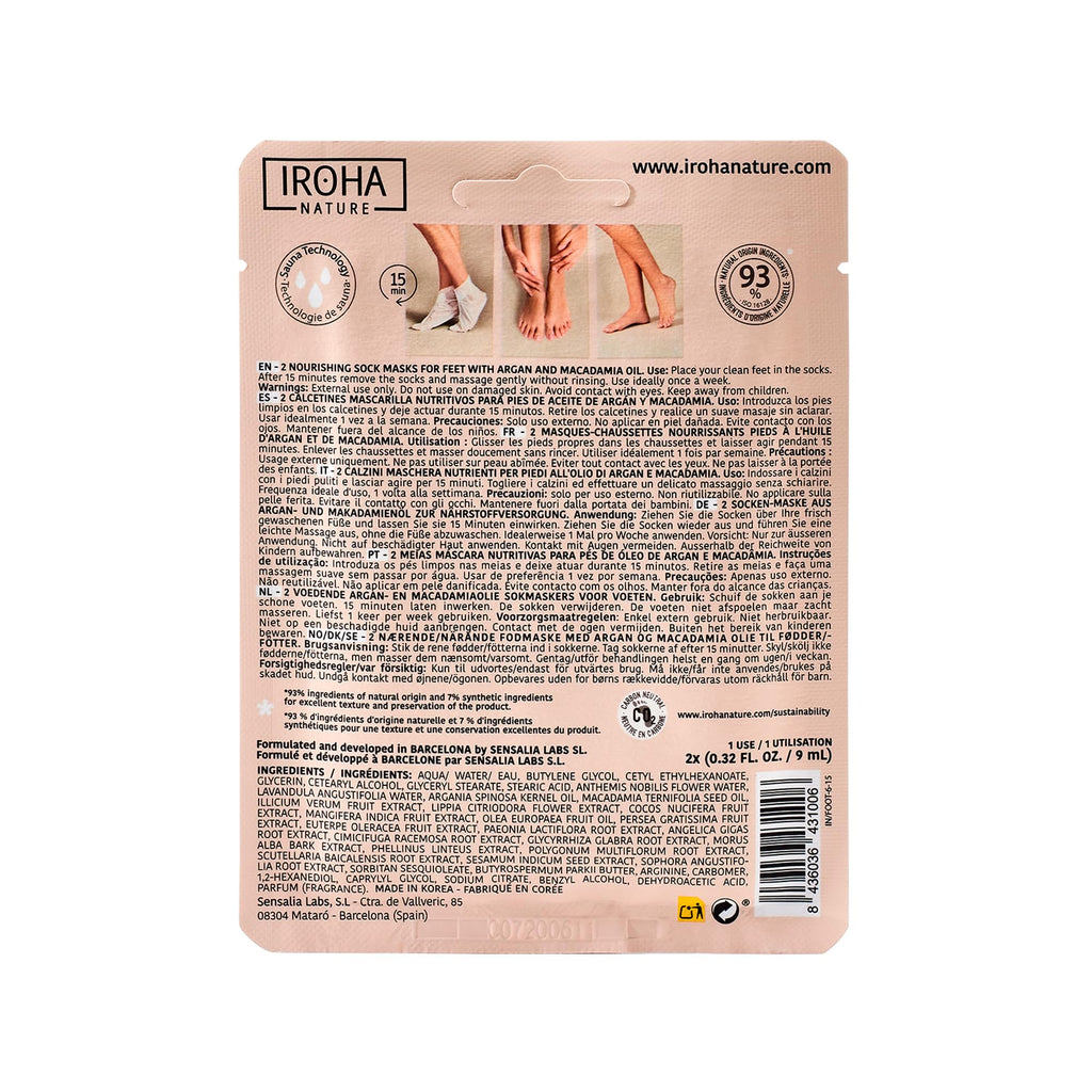 IROHA NATURE Nourishing Foot Mask Socks – Argan & Macadamia Oil, 15 Pairs, 100% Vegan