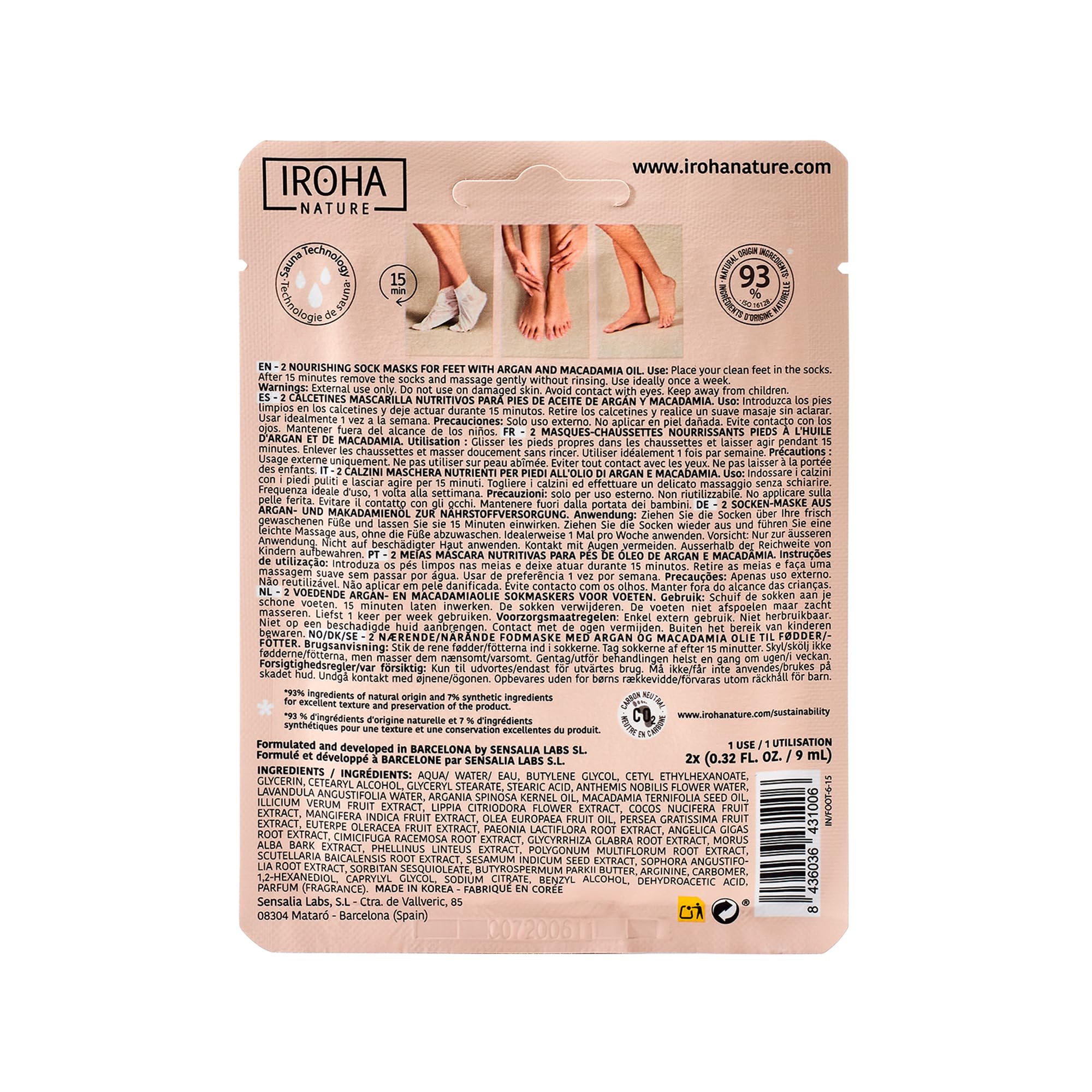 IROHA NATURE Nourishing Foot Mask Socks – Argan & Macadamia Oil, 15 Pairs, 100% Vegan