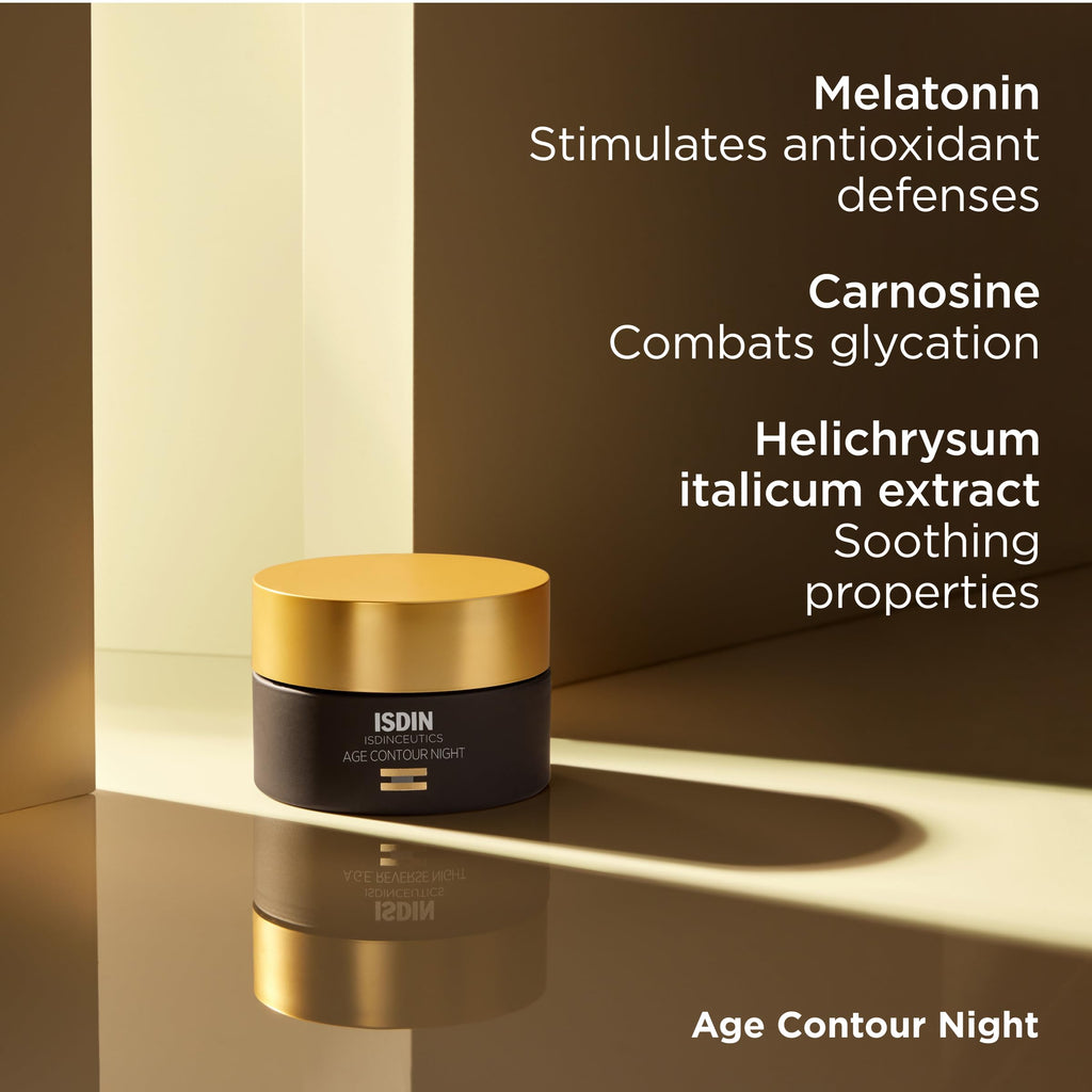 ISDIN Age Contour Night Cream for Face & Neck – Melatonin & Peptides, 1.8 oz