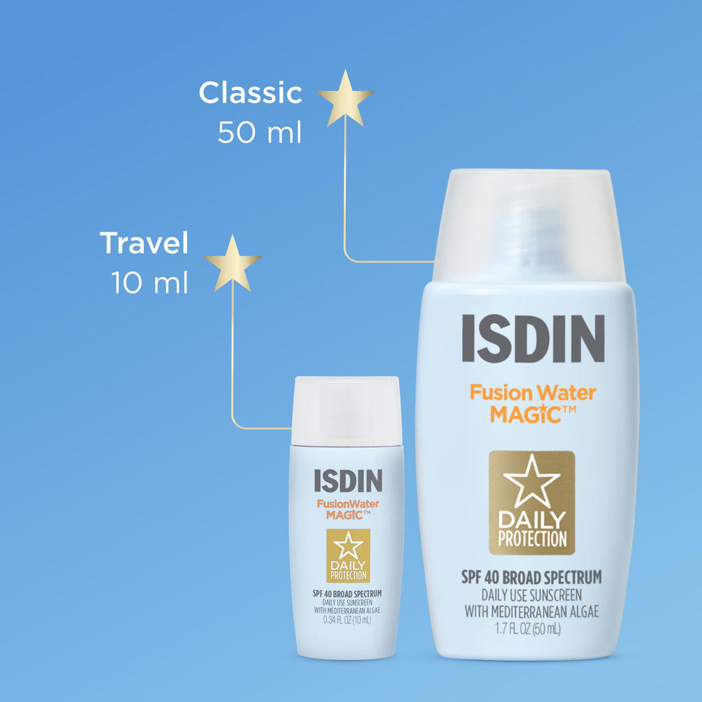 ISDIN Fusion Water MAGIC Gift Set – Lightweight SPF 50, 2 Sizes + Travel Beauty Bag