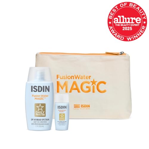 ISDIN Fusion Water MAGIC Gift Set – Lightweight SPF 50, 2 Sizes + Travel Beauty Bag