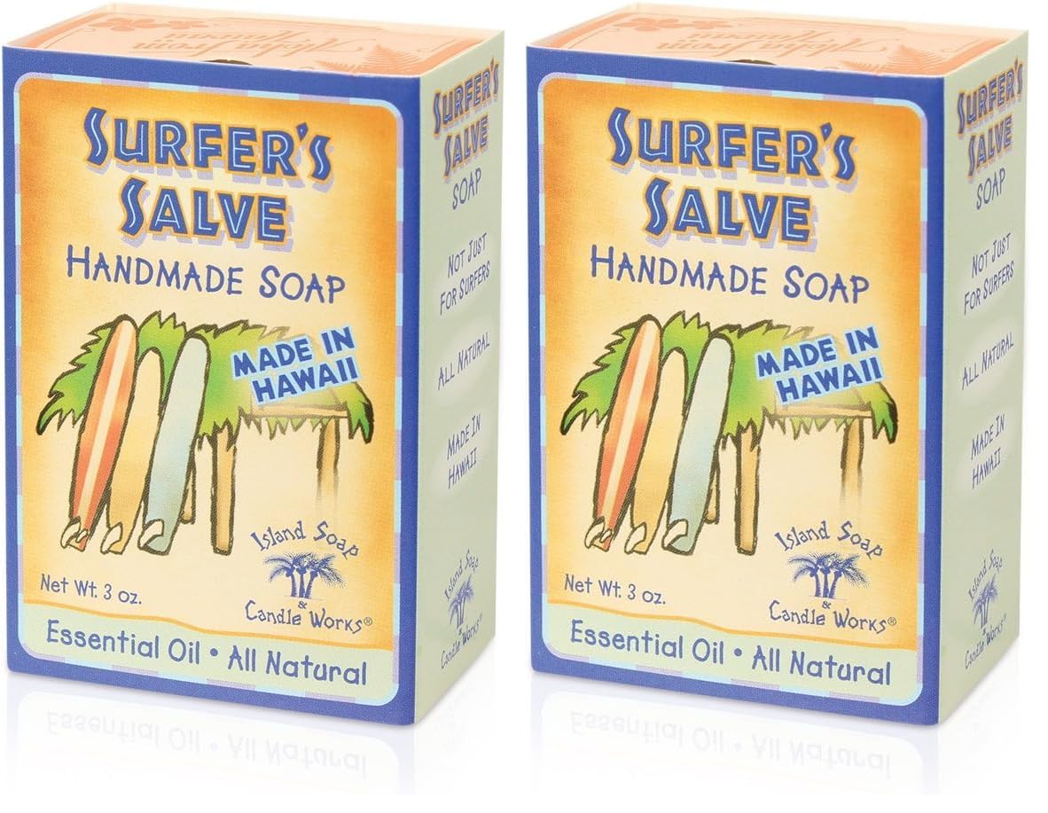 Island Soap & Candle Works Surfer's Salve Soap – Lavender & Tea Tree, Vitamin E & Aloe | Hawaii-made, 3 oz per bar (Pack of 2)
