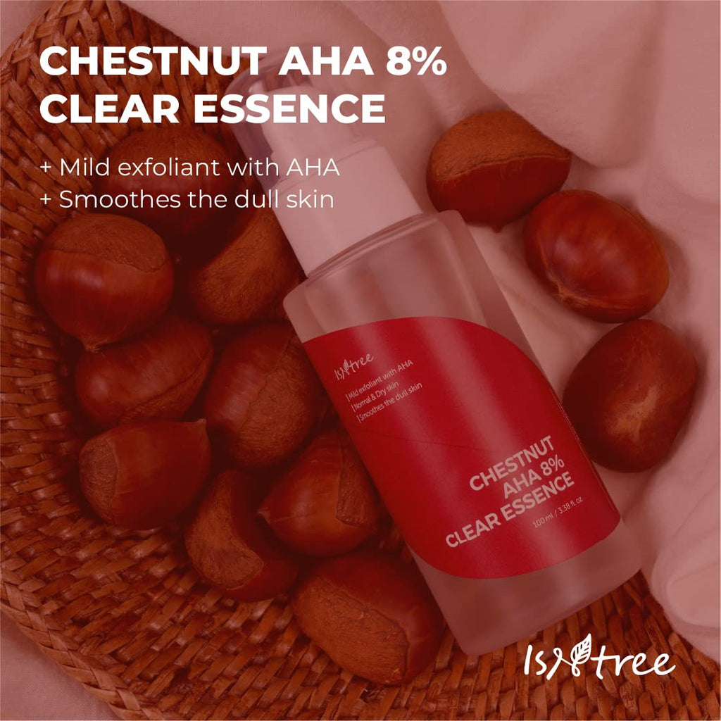 ISNTREE Chestnut AHA 8% Clear Essence 100ml | Pore Refining Exfoliant with Chestnut Shell Upcycled Ingredients | Korean Skincare