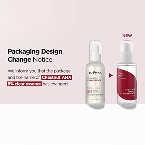 ISNTREE Chestnut AHA 8% Clear Essence 100ml | Pore Refining Exfoliant with Chestnut Shell Upcycled Ingredients | Korean Skincare