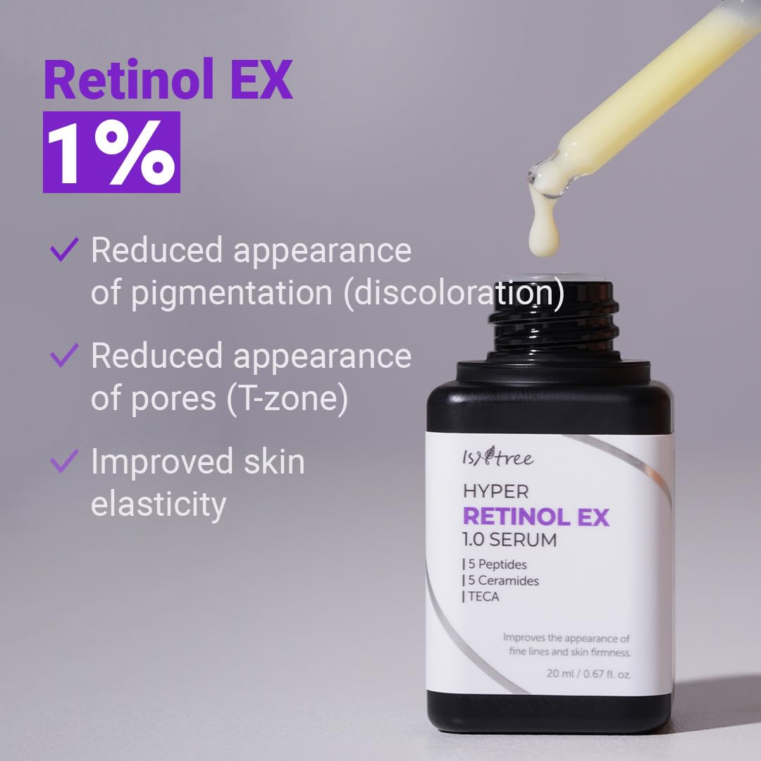 ISNTREE Hyper Retinol EX 1.0 Serum 20ml | 5 Peptides + 5 Ceramides | Gentle Night Serum for Firmer-Looking Skin