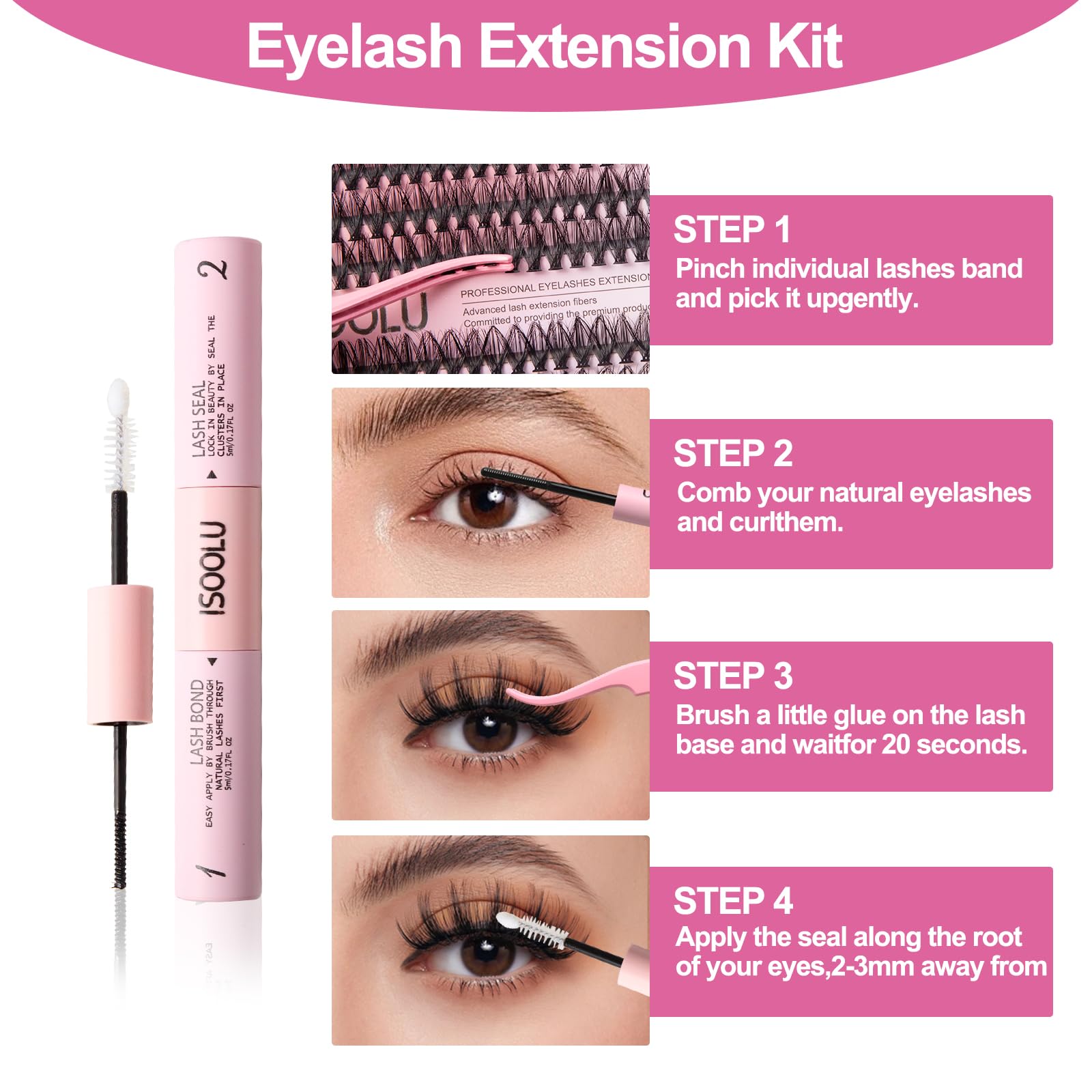 ISOOLU Fairy Lash Clusters Kit – 40D C Curl Wispy Lashes (9–16mm)