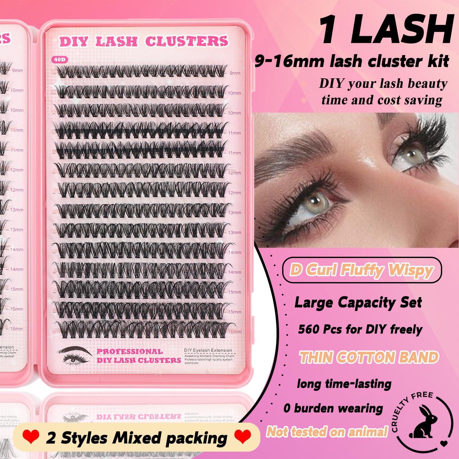 ISTGIFT Lash Clusters Kit – 560 Pcs, 9-16mm, D Curl, Fluffy Wispy False Eyelashes