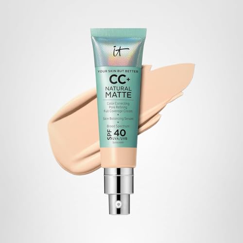 IT Cosmetics CC+ Cream Natural Matte (Fair) – Poreless Full Coverage SPF 40, 16HR Shine Control